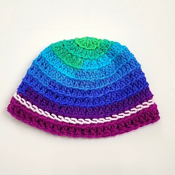 Crochet Beanie Unisex Multicolor Stripes Soft & Stretchy Hat - Picture 1 of 9